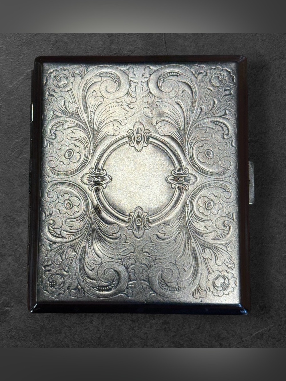 Retro Cigarette Case Victorian Style Metal Holder for Regular, EL-100, Silver